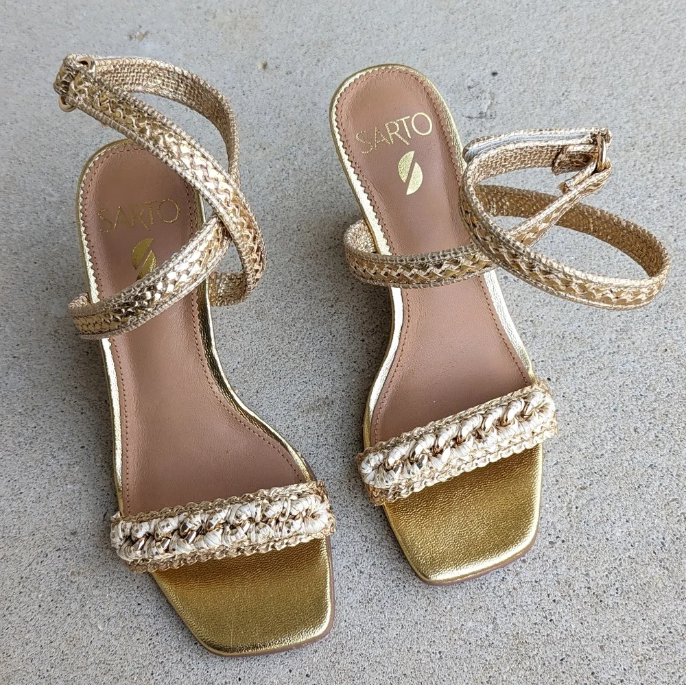 SARTO by Franco Sarto wrap ankle strap woven metallic wedge heel sandal 6 - Picture 5 of 10